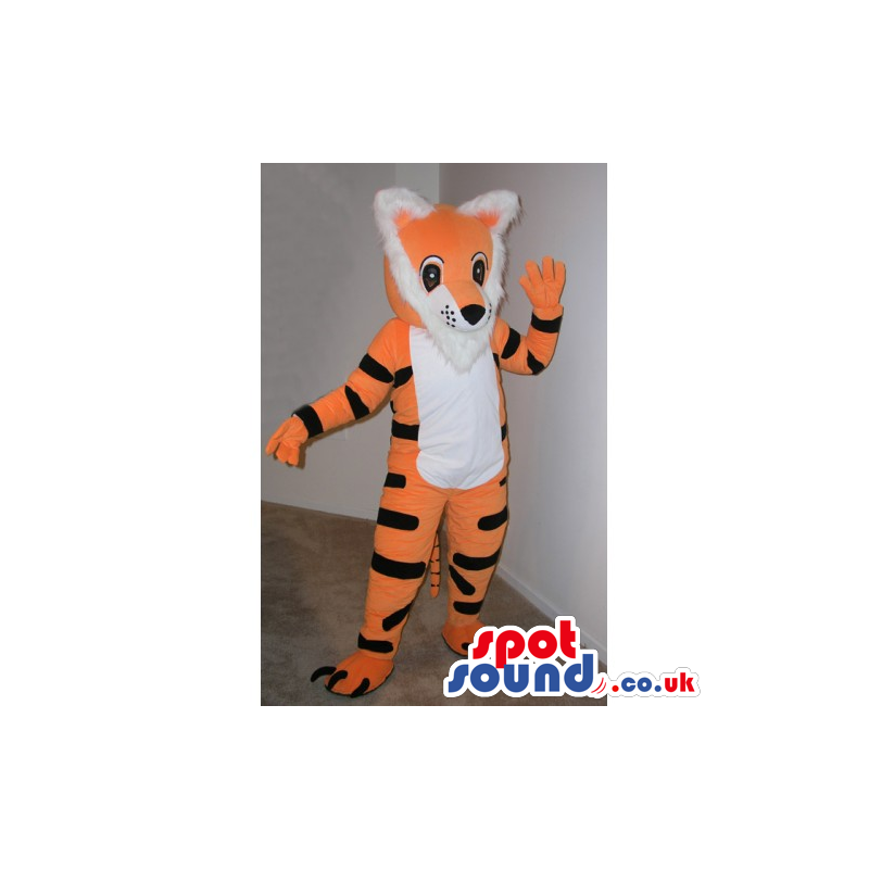 Cute Funny Orange Tiger Plush Mascot With A White Belly -