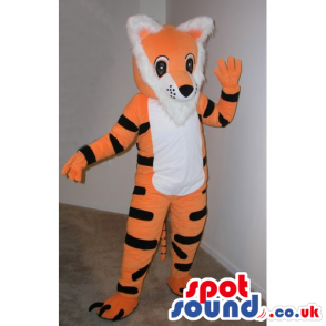 Cute Funny Orange Tiger Plush Mascot With A White Belly -