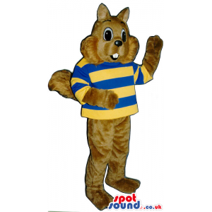 Brown Chipmunk Plush Animal Mascot Wearing Striped Shirt -
