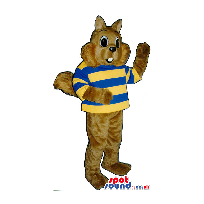Brown Chipmunk Plush Animal Mascot Wearing Striped Shirt -