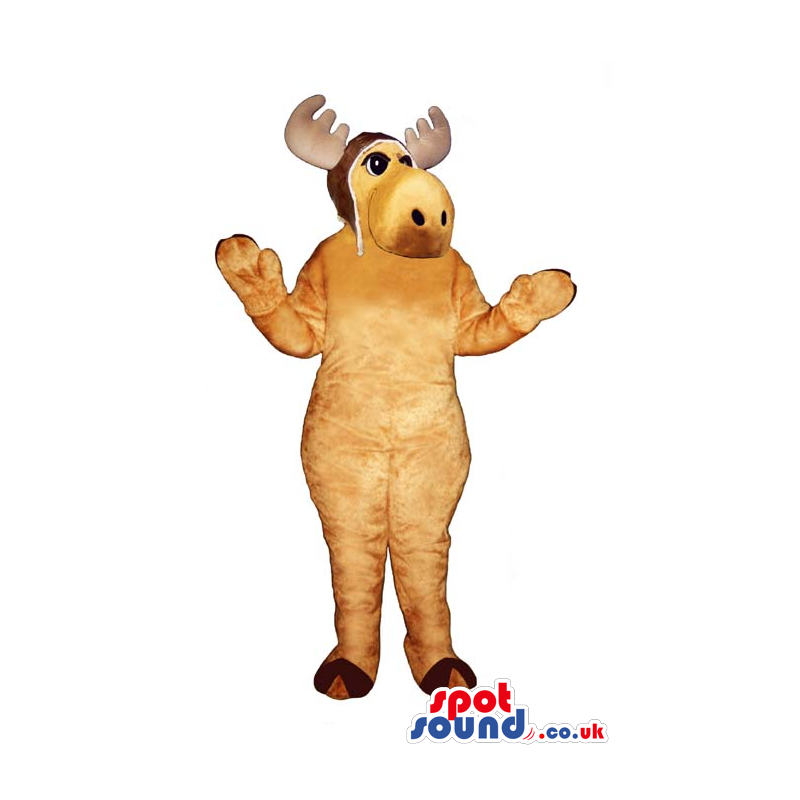 Beige Reindeer Animal Plush Mascot With A Pilot Hat - Custom