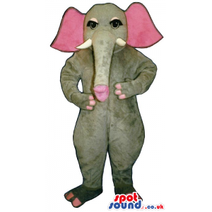 Grey Elephant Plush Mascot With Pink Ears And Eyelids - Custom