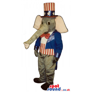 Grey Elephant Plush Mascot Wearing Uncle Sam Garments - Custom