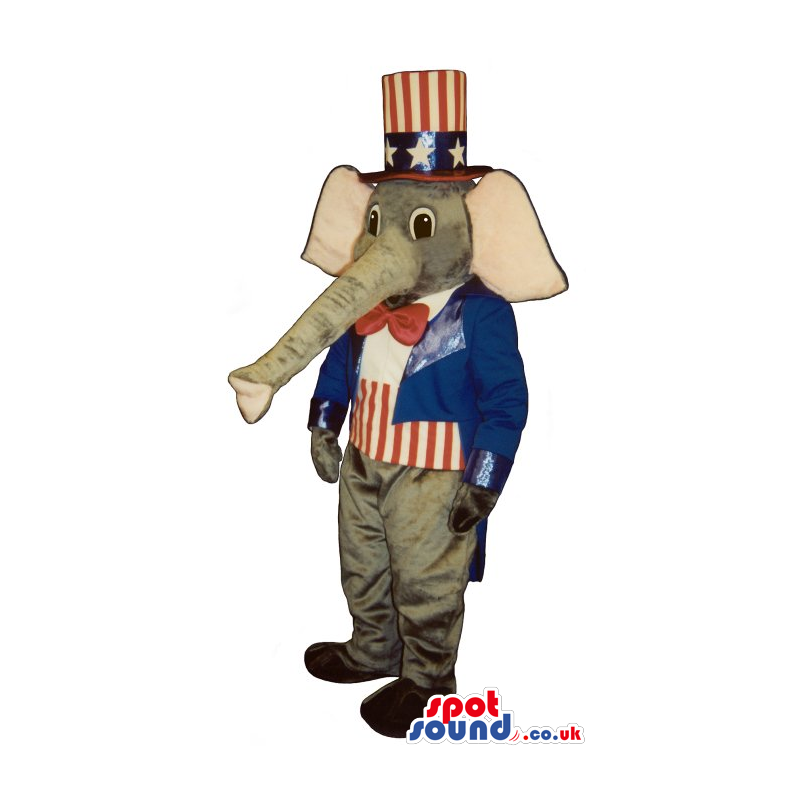 Grey Elephant Plush Mascot Wearing Uncle Sam Garments - Custom