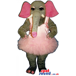 Grey Elephant Plush Mascot With A Pink Ballet Dress - Custom