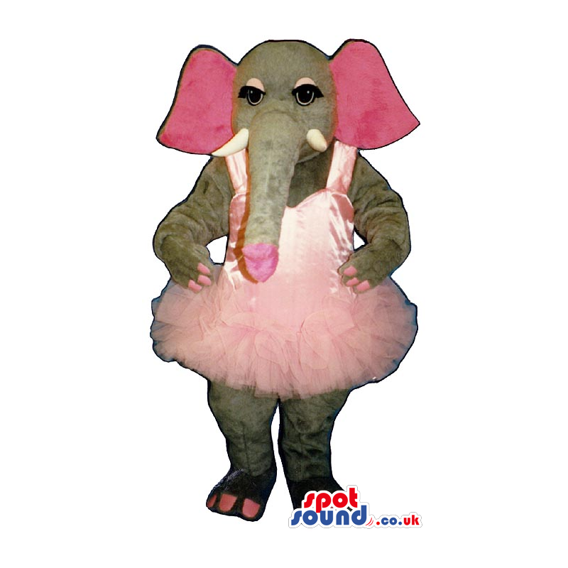 Grey Elephant Plush Mascot With A Pink Ballet Dress - Custom