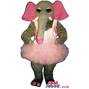 Grey Elephant Plush Mascot With A Pink Ballet Dress - Custom