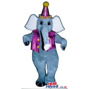 Circus Elephant Plush Mascot With A Purple Vest And Party Hat -