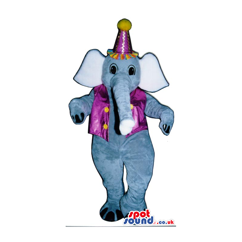 Circus Elephant Plush Mascot With A Purple Vest And Party Hat -