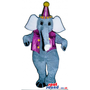 Circus Elephant Plush Mascot With A Purple Vest And Party Hat -