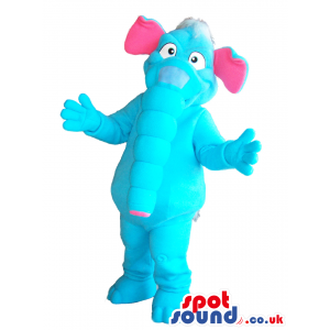 Flashy Blue Elephant Plush Mascot With Pink Ears And A Long