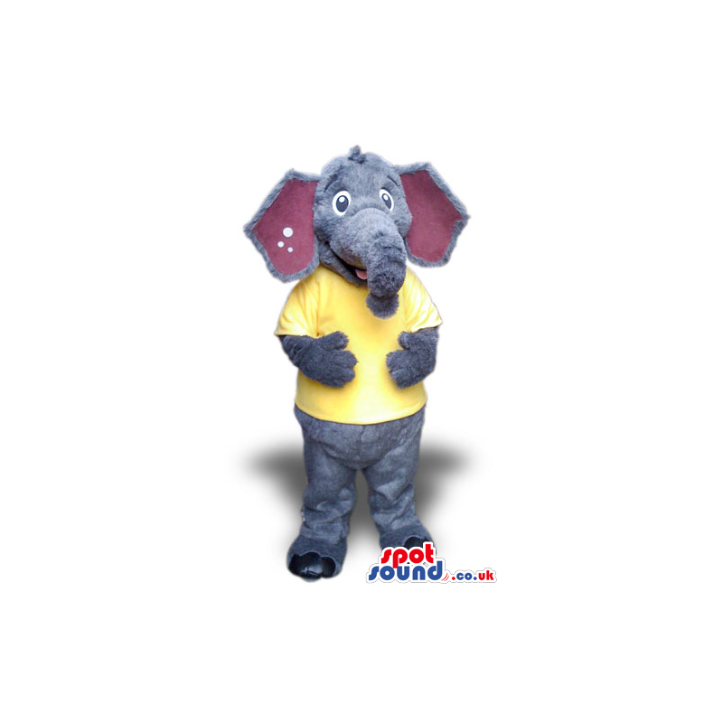 Cute Grey Elephant Plush Mascot Wearing A Yellow T-Shirt -