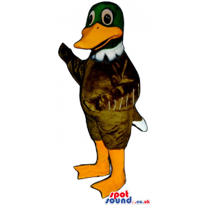 Cute Brown Duck Mascot With A Green Head And Orange Beak -