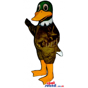 Cute Brown Duck Mascot With A Green Head And Orange Beak -