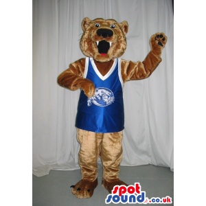 Big Bear Mascot That Is Special For Its Blue Basketball Shirt -
