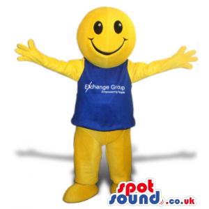 Amazing Big Yellow Round Ball Smiley Mascot With A Blue Top -