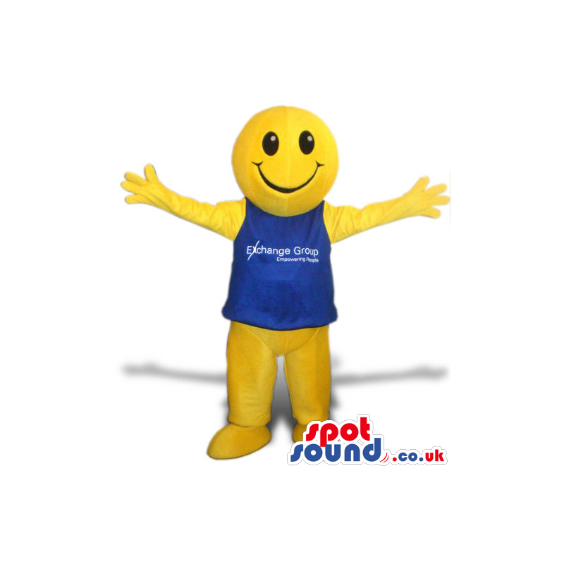Amazing Big Yellow Round Ball Smiley Mascot With A Blue Top -