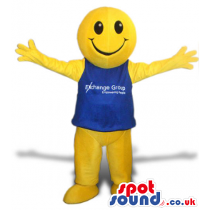 Amazing Big Yellow Round Ball Smiley Mascot With A Blue Top -