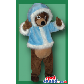 Brown Bear Animal Plush Mascot In Blue Winter Clothes - Custom
