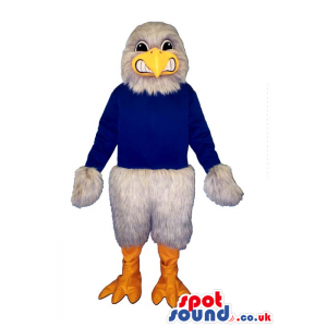 Customizable White Angry Eagle Wearing A Blue Sweater - Custom