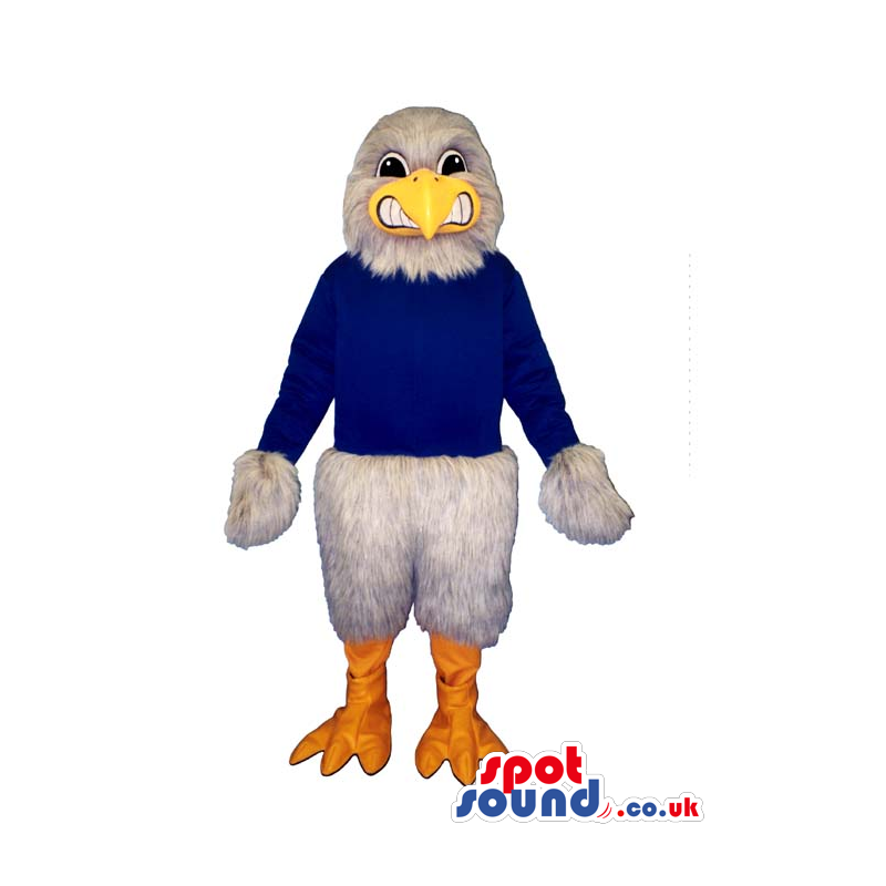 Customizable White Angry Eagle Wearing A Blue Sweater - Custom