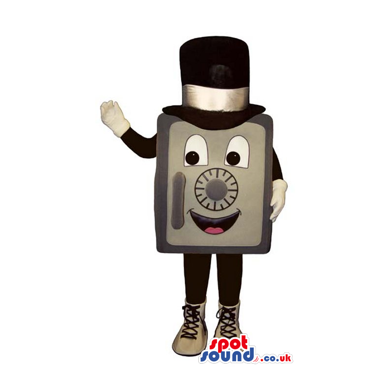 Funny Safe Box Plush Mascot Wearing A Top Hat And Shoes -