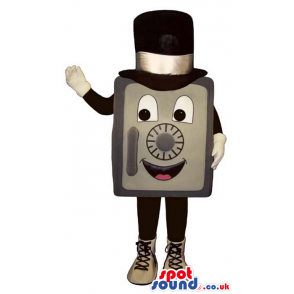 Funny Safe Box Plush Mascot Wearing A Top Hat And Shoes -