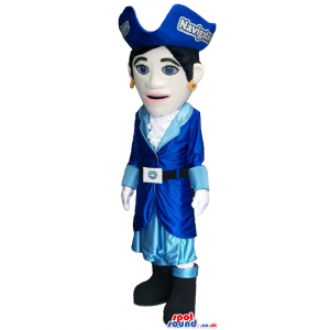 Lady Pirate Mascot With Blue Garments And Brand Name - Custom