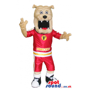 Light Brown Bulldog Mascot Wearing Red Sports Clothes - Custom