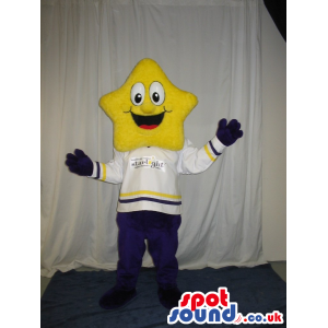 Cute Star Mascot Wearing White Sports Garments With Text -