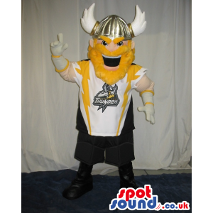 Viking Mascot Wearing Yellow And White Sports Garments - Custom