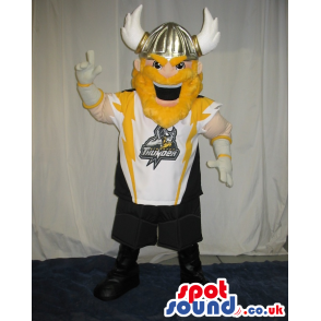 Viking Mascot Wearing Yellow And White Sports Garments - Custom