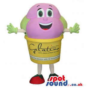 Cute Pink And Green Ice-Cream Mascot With Brand Name - Custom