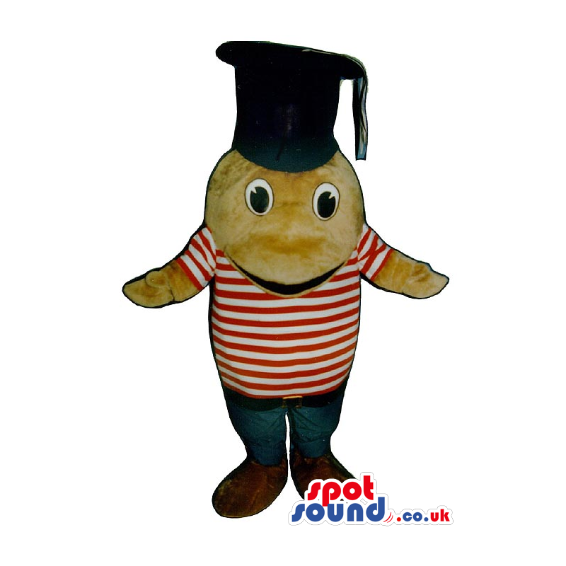 Cute Beige Fish Plush Mascot Wearing A Graduation Hat - Custom