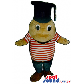Cute Beige Fish Plush Mascot Wearing A Graduation Hat - Custom