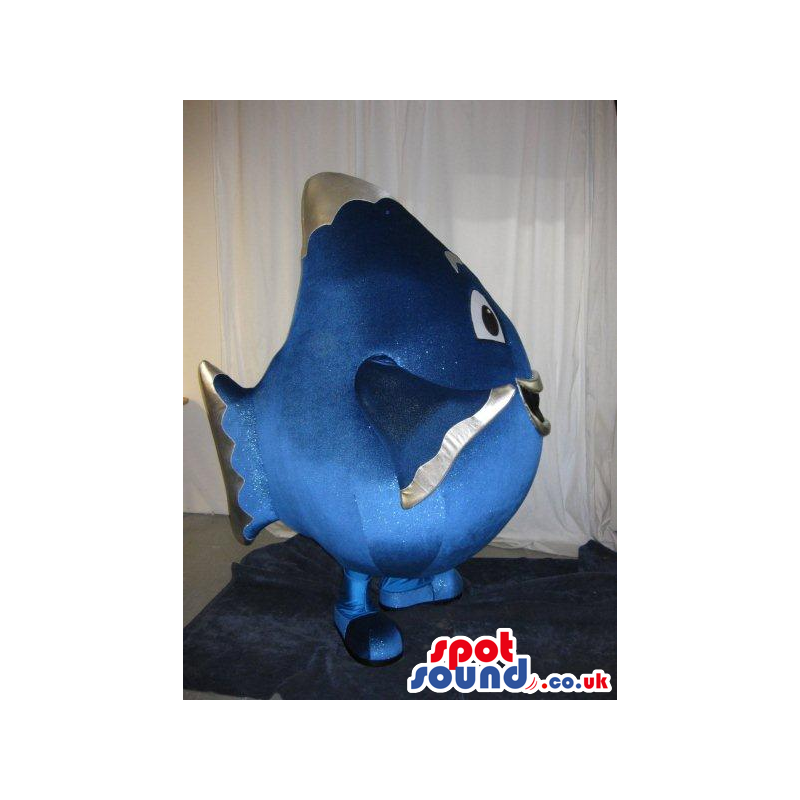 Cute Blue Big Round Fish Plush Mascot With Happy Face - Custom