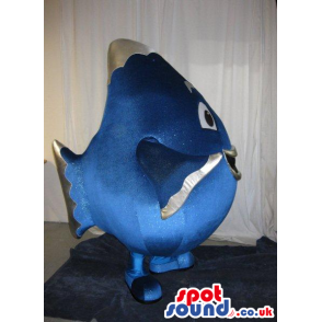 Cute Blue Big Round Fish Plush Mascot With Happy Face - Custom