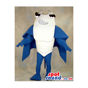Angry Blue And White Big Ray Fish Sea Ocean Plush Mascot -