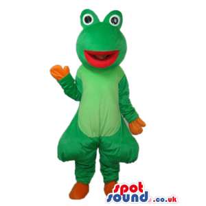 Green Fantasy Frog Plush Mascot With Round Eyes And A Red Mouth