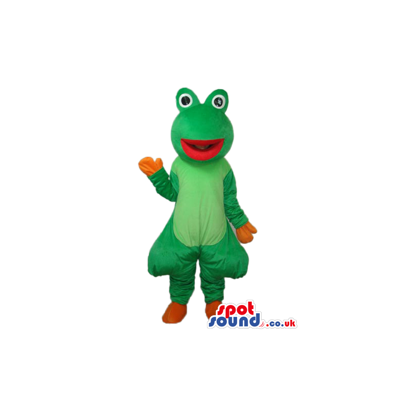 Green Fantasy Frog Plush Mascot With Round Eyes And A Red Mouth