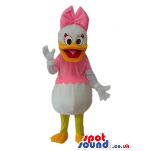 Daisy Duck Disney Character Mascot In A Pink Dress And Ribbon -