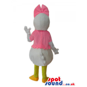 Daisy Duck Disney Character Mascot In A Pink Dress And Ribbon -