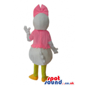 Daisy Duck Disney Character Mascot In A Pink Dress And Ribbon -