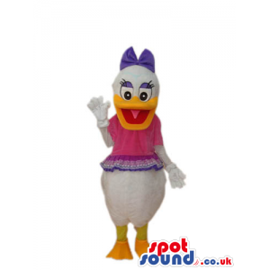 Daisy Duck Disney Character Mascot In A Pink And Purple Dress -