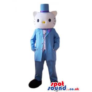 Kitty Cat Boy Cartoon Mascot With Elegant Blue Clothes - Custom