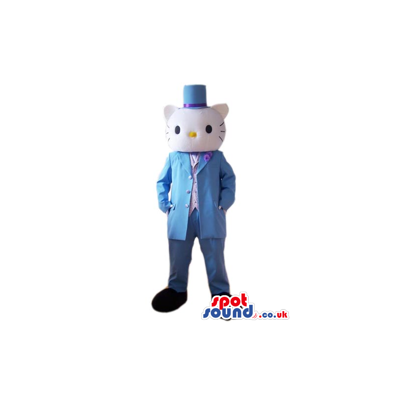 Kitty Cat Boy Cartoon Mascot With Elegant Blue Clothes - Custom