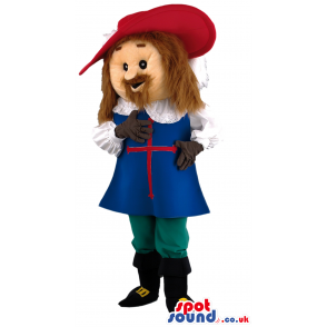 Tall musketeer macot with red hat,blue robe with red cross. - Mascots famous characters - MASUK000587 - SpotSound.co.uk