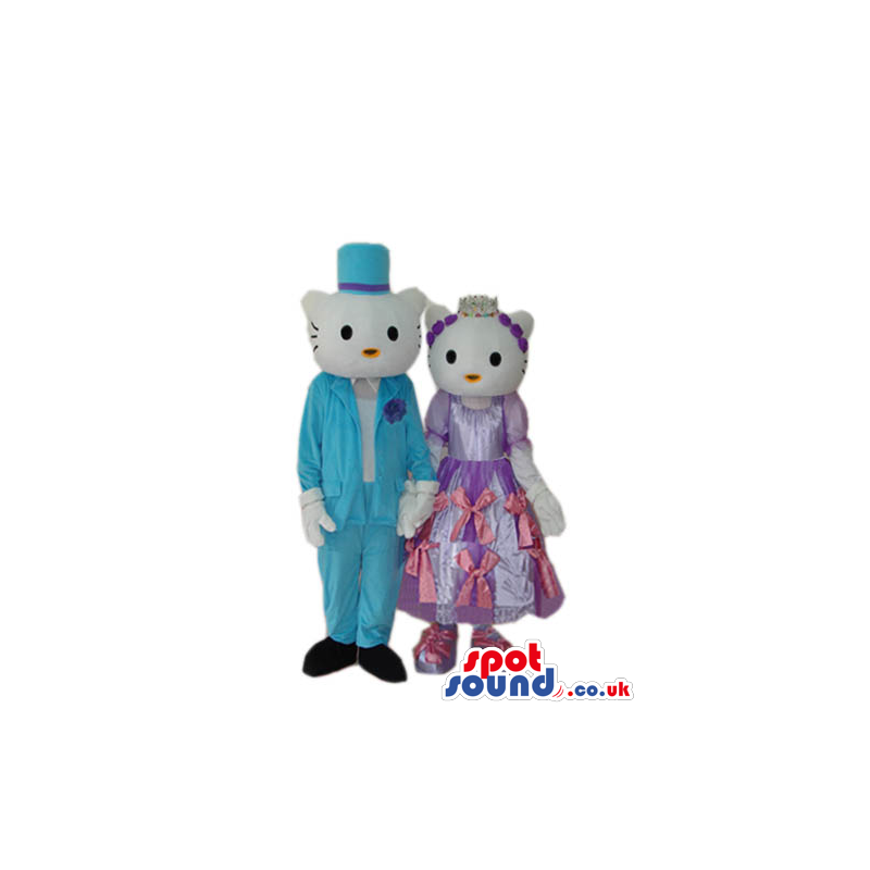 Kitty Cat Couple Plush Mascot Wearing Shinny Elegant Garments -