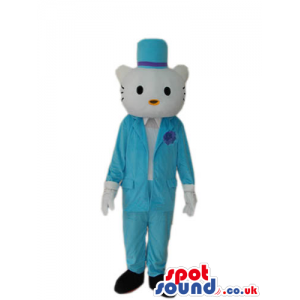 Kitty Cat Boy Cartoon Mascot With Elegant Blue Clothes