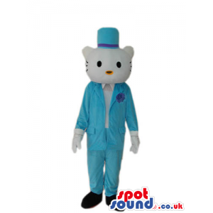 Kitty Cat Boy Cartoon Mascot With Elegant Blue Clothes - Custom